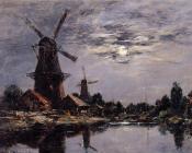 尤金布丹 - Windmills and Canel near Dordrecht
